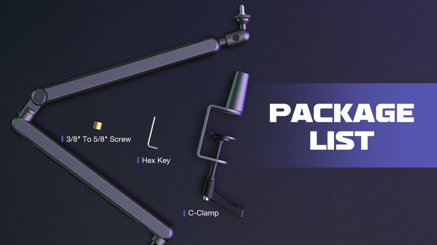 Telescopic Boom Arm With Durable Clamp Aluminum Steel Cable Holder Low Profile Cantilever Adjustable Boom Arm Mic Stand