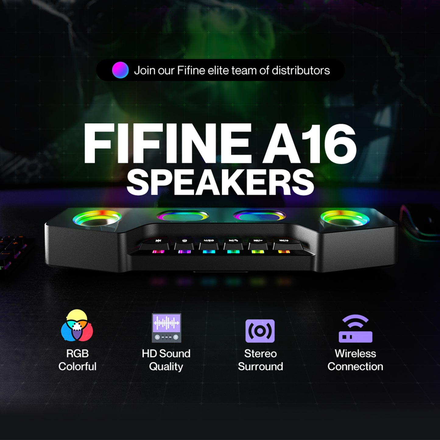 A16 Party Gift BT 5.0 Desktop Speaker Wireless RGB Speaker AUX Gaming Computer Speaker