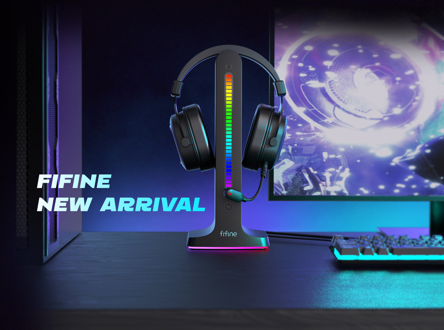 Fifine S3 Music Lights Rhythm Recognition Lights Headphone Stand RGB Gaming Headset Stand Headphones Headset Holder