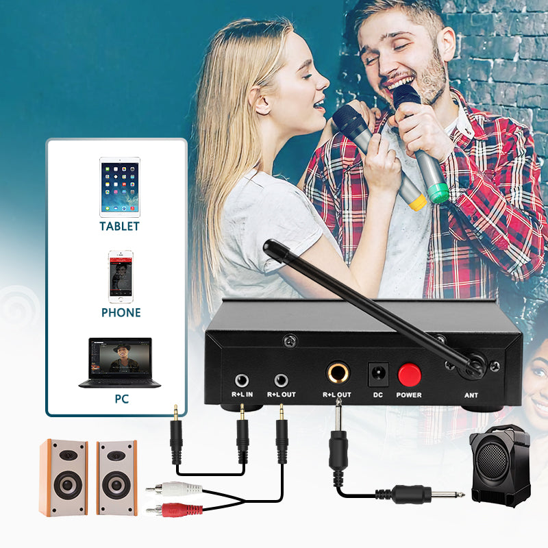 UHF Dual Channel Wireless Handheld Microphone Easy-to-use Karaoke Microfono System K036