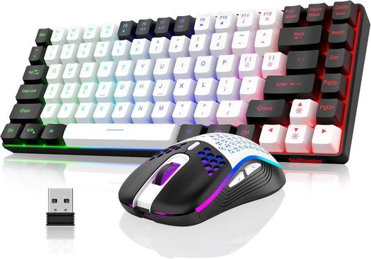 RedThunder K84 Wireless Keyboard and Mouse Combo, Rainbow Backlit Rechargeable Battery, 75% Layout TKL Ultra Compact Gaming Keyboard & Lightweight 3200 DPI Honeycomb Optical Mouse